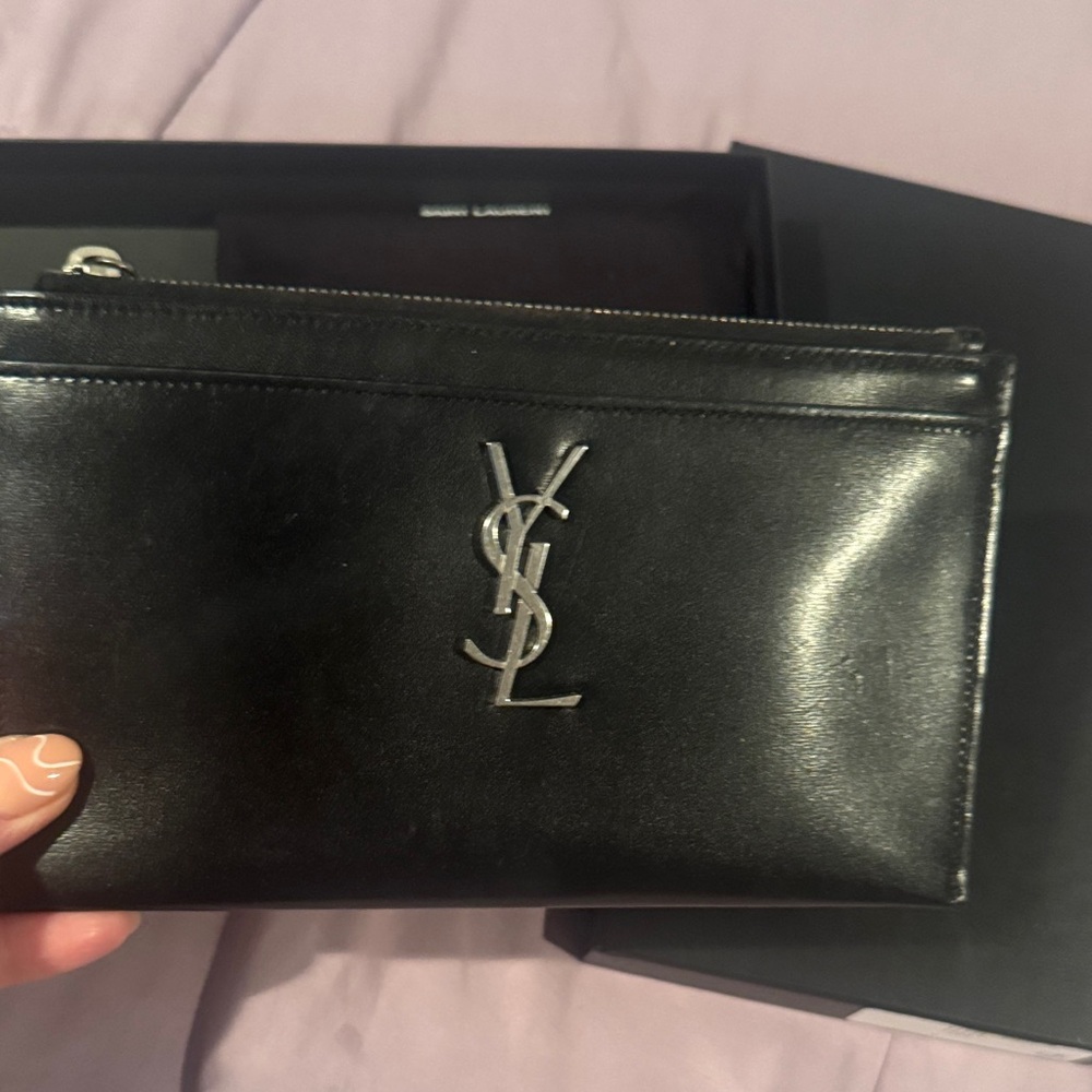 Yves Saint Laurent Black Clutch with Silver Logo - Picture 2 of 8
